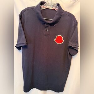 Moncler Men’s Large Terry Logo Polo Model E1091832200084556 Navy Blue Red Patch